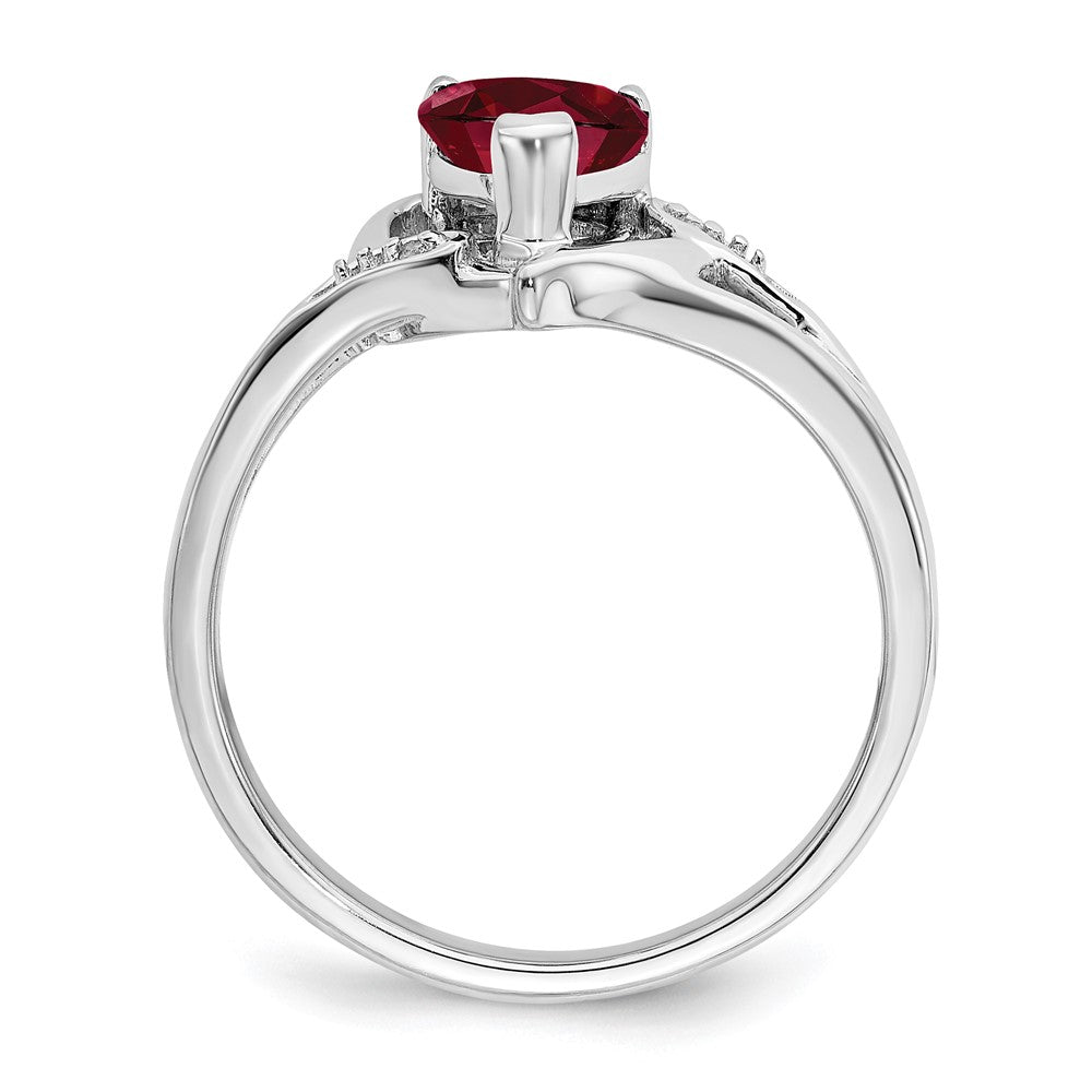 14k White Gold Created Ruby and Real Diamond Heart Ring