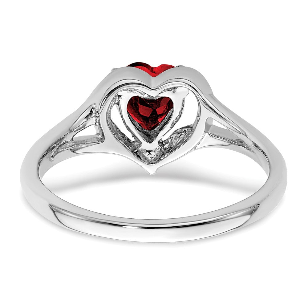 14k White Gold Created Ruby and Real Diamond Heart Ring