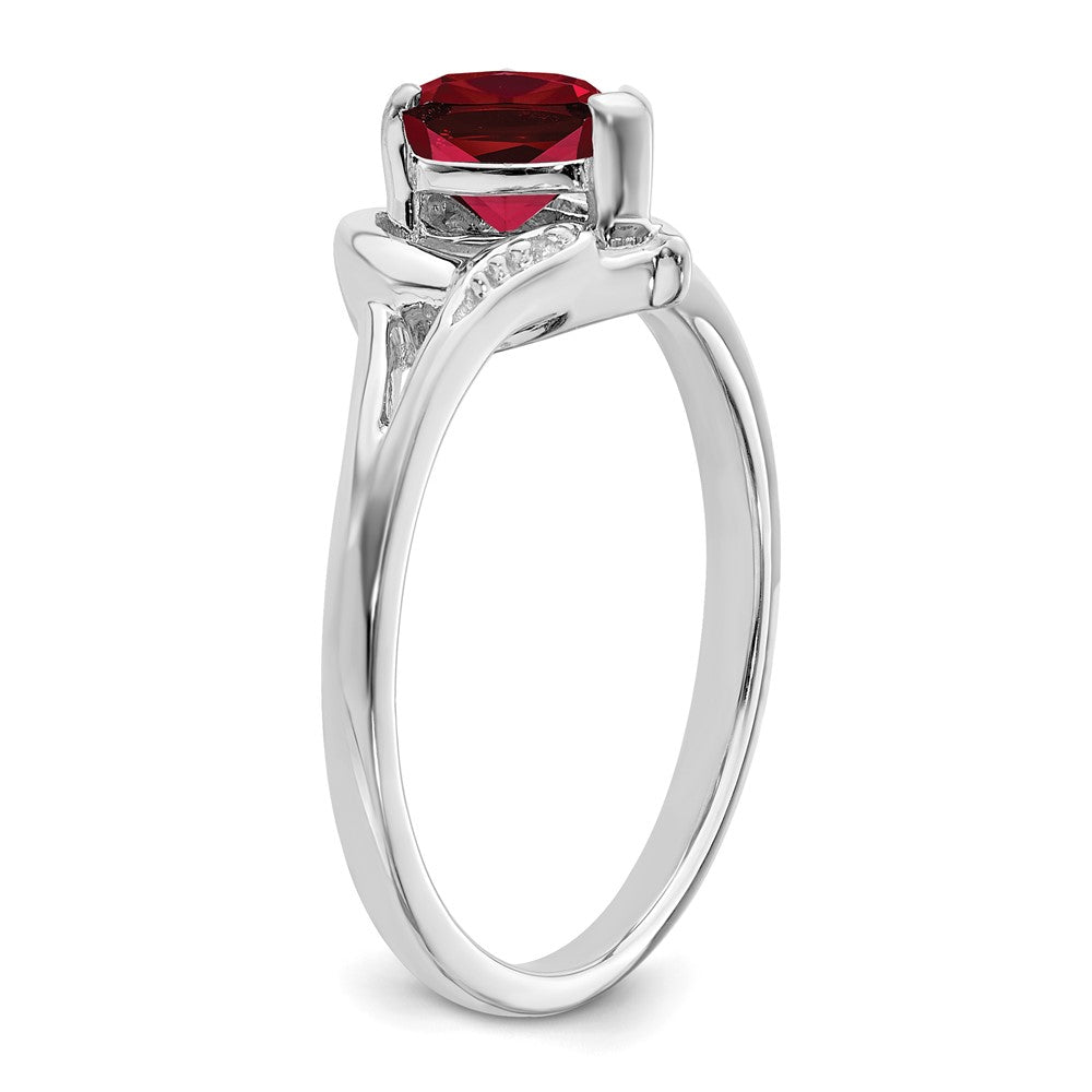 14k White Gold Created Ruby and Real Diamond Heart Ring