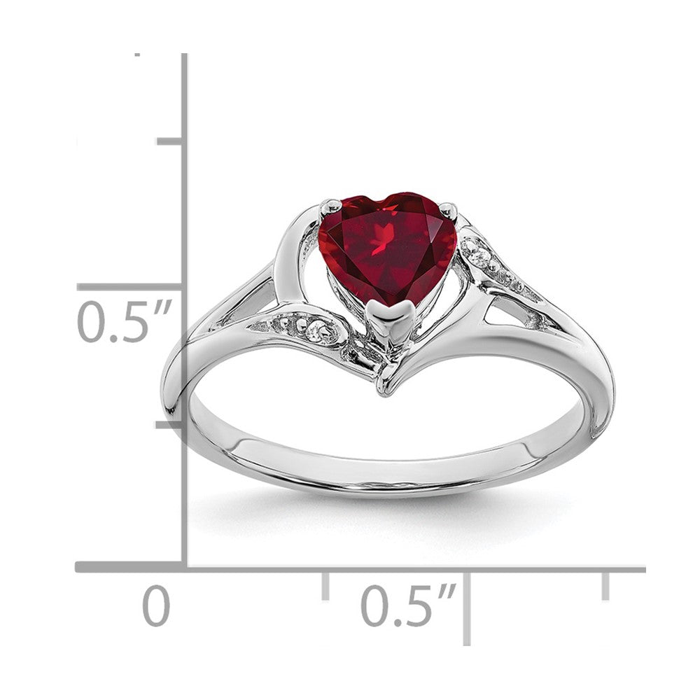 14k White Gold Created Ruby and Real Diamond Heart Ring