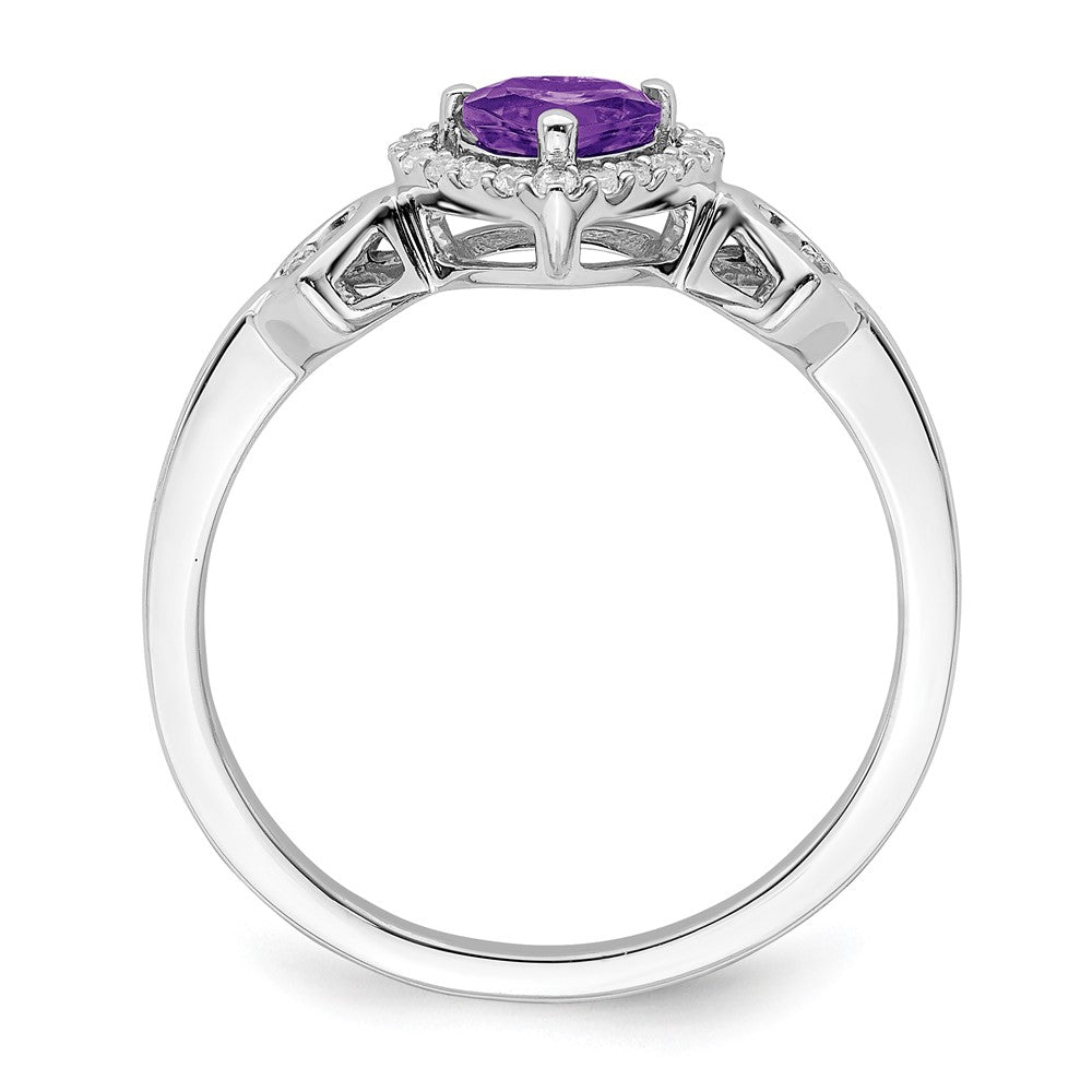 14k White Gold Amethyst and Real Diamond Heart Ring