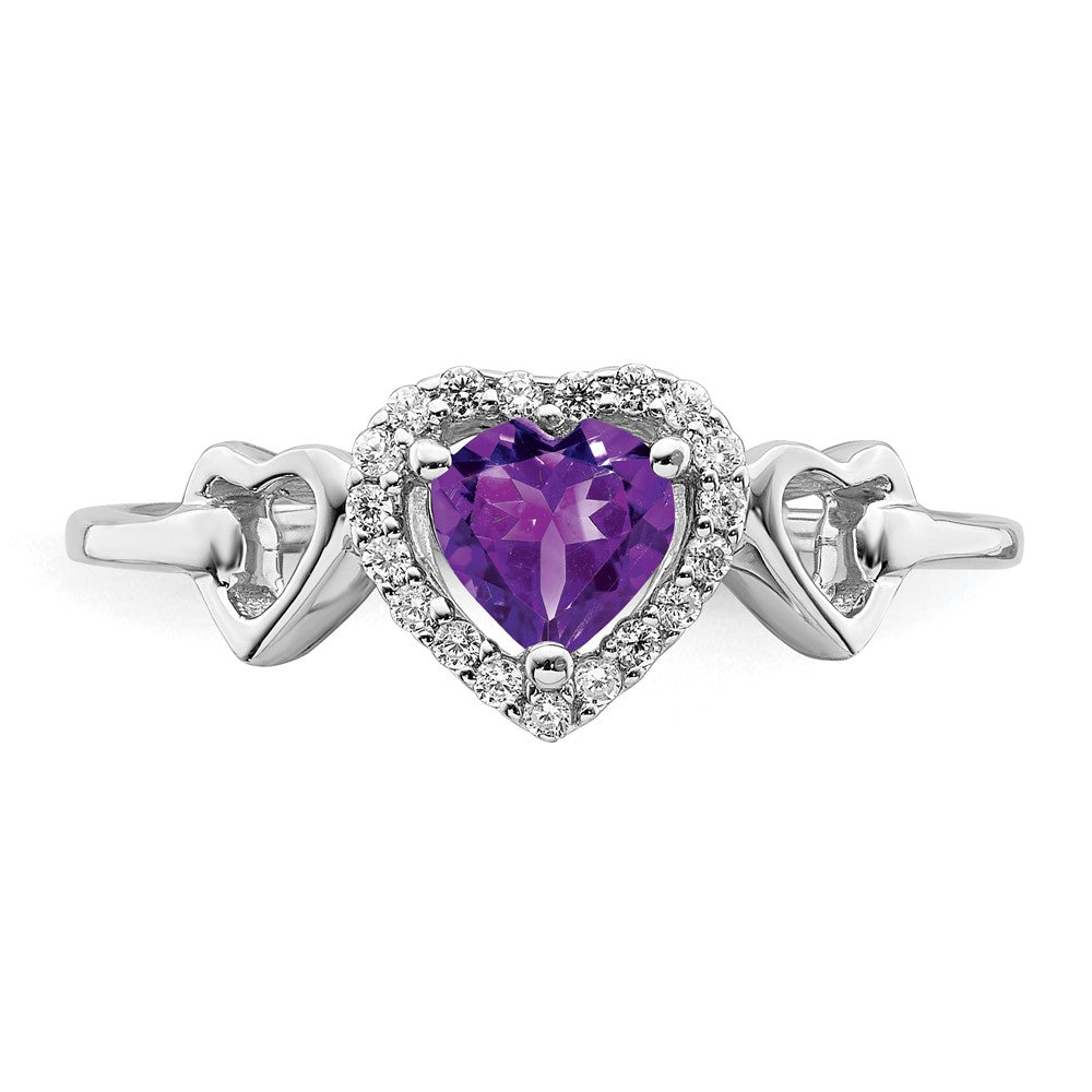 14k White Gold Amethyst and Real Diamond Heart Ring