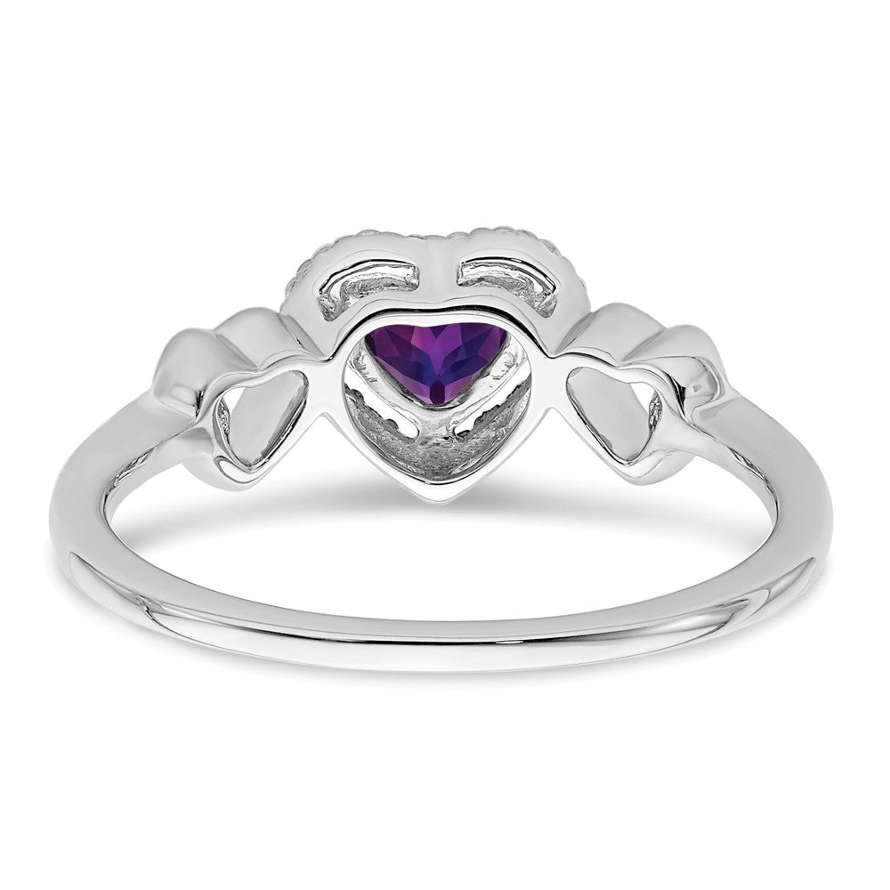 14k White Gold Amethyst and Real Diamond Heart Ring