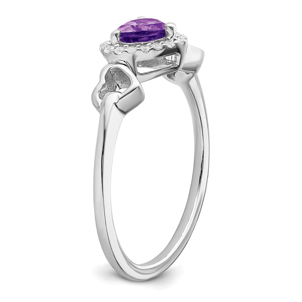 14k White Gold Amethyst and Real Diamond Heart Ring