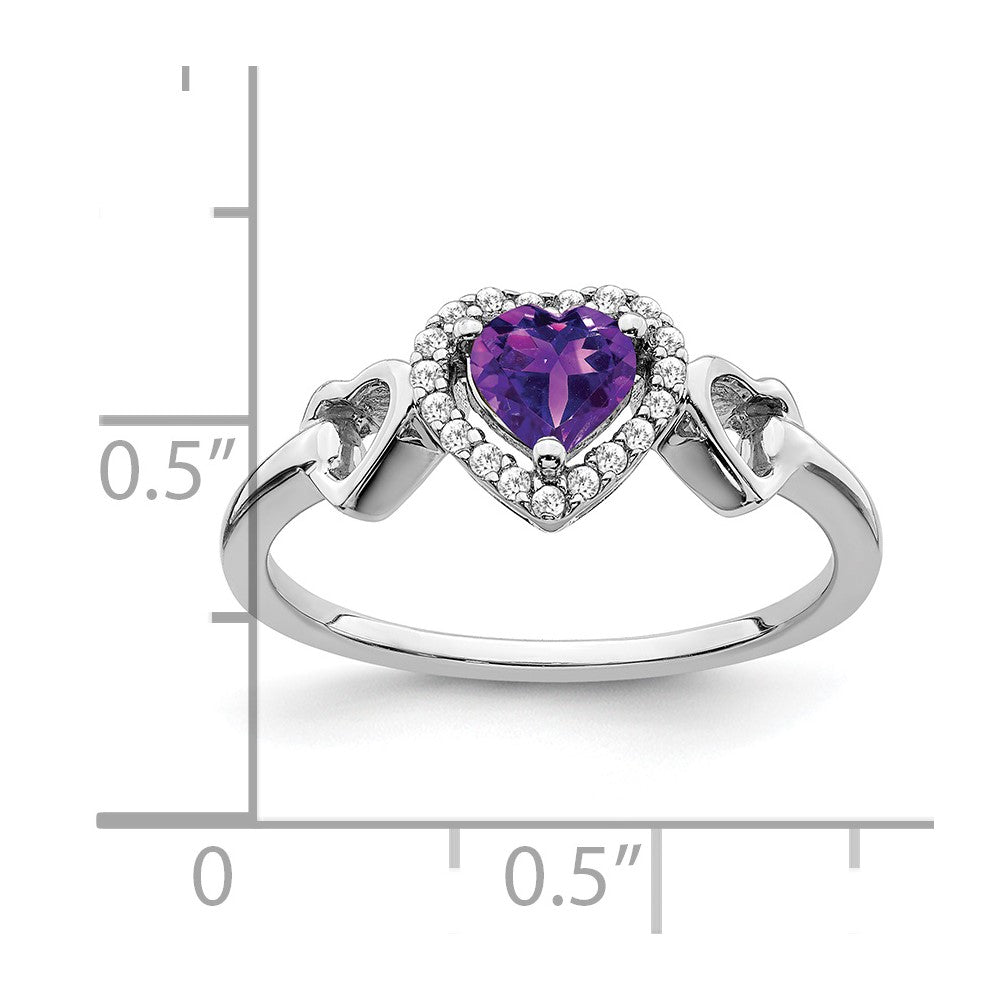 14k White Gold Amethyst and Real Diamond Heart Ring