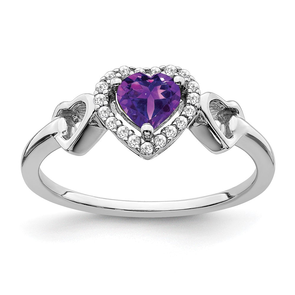 14k White Gold Amethyst and Real Diamond Heart Ring