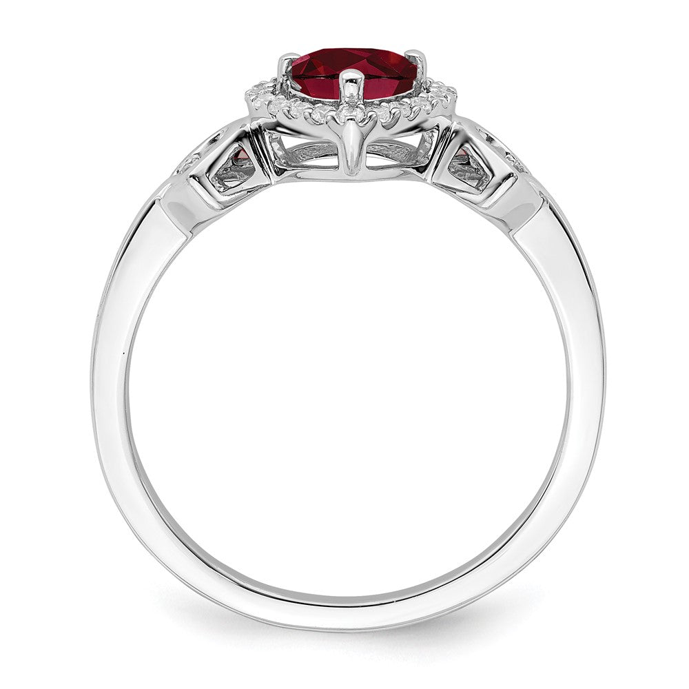 14k White Gold Created Ruby and Real Diamond Heart Ring