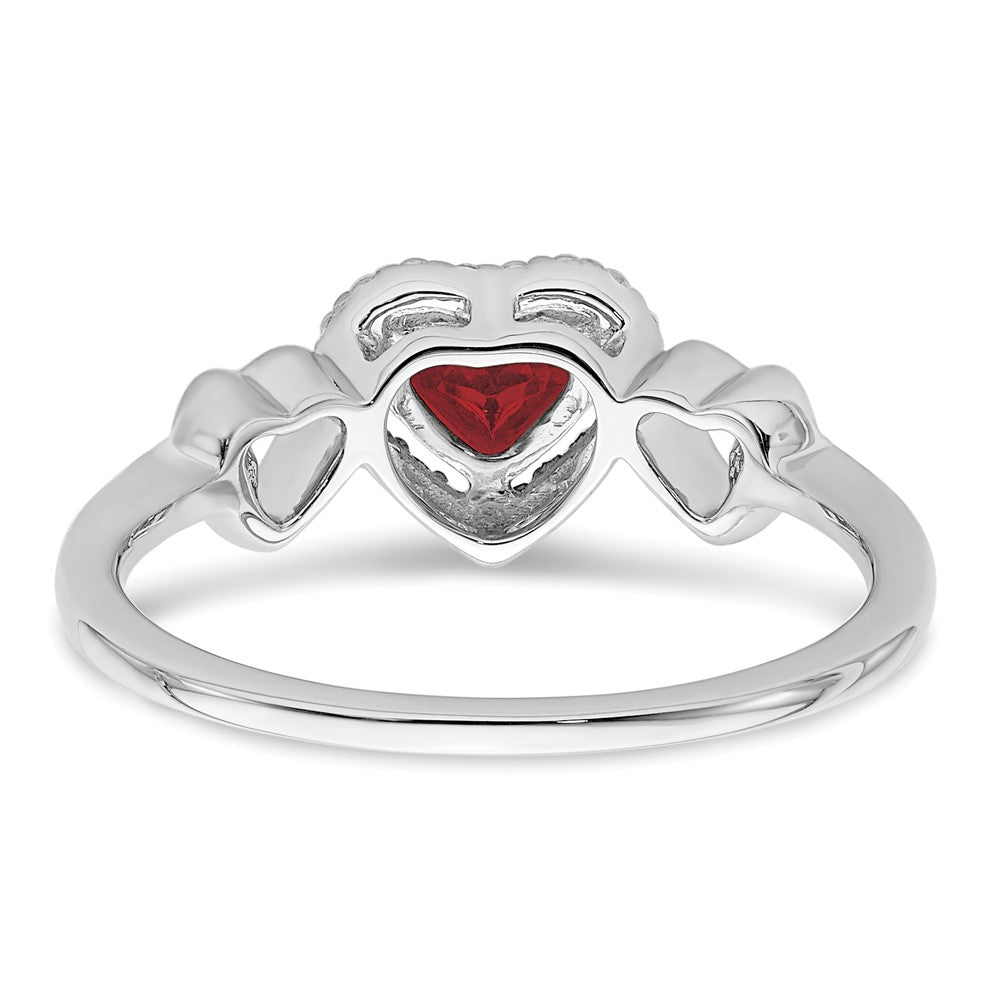 14k White Gold Created Ruby and Real Diamond Heart Ring