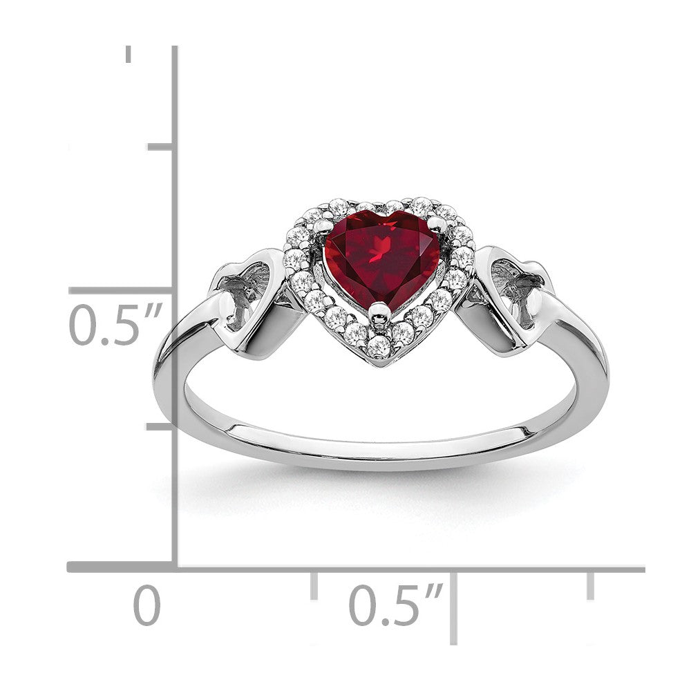 14k White Gold Created Ruby and Real Diamond Heart Ring