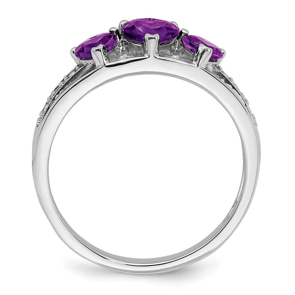 Solid 14k White Gold Simulated Amethyst and CZ Heart Ring