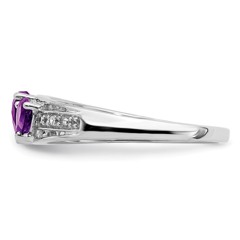 14k White Gold Amethyst and Real Diamond Heart Ring