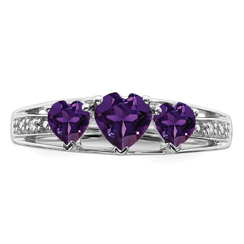 14k White Gold Amethyst and Real Diamond Heart Ring