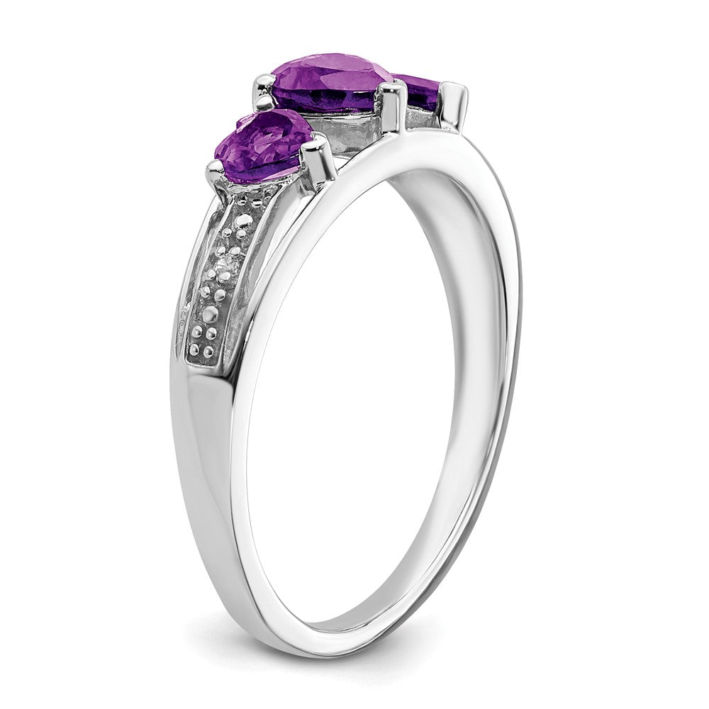 14k White Gold Amethyst and Real Diamond Heart Ring