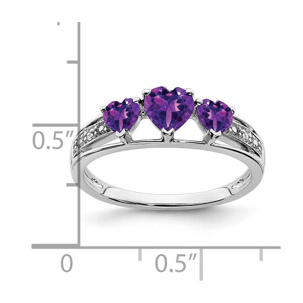 Solid 14k White Gold Simulated Amethyst and CZ Heart Ring