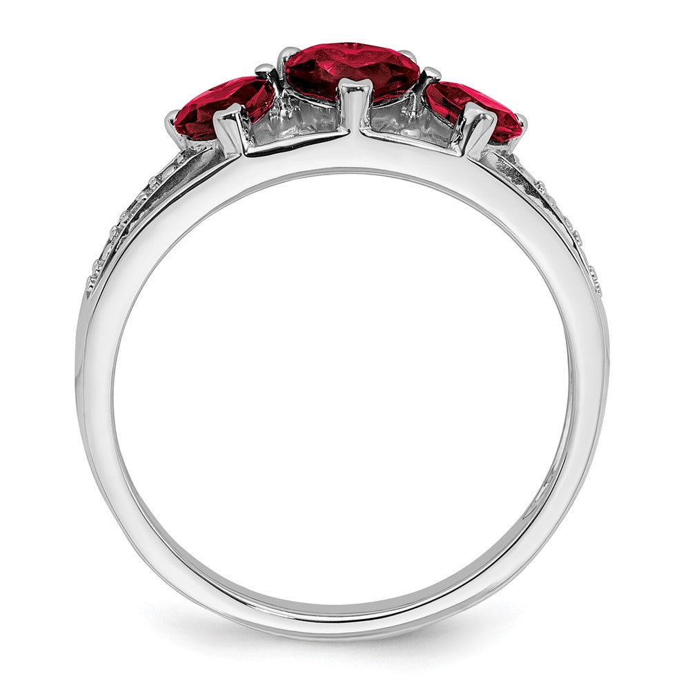 14k White Gold Cr. Ruby and Real Diamond Heart Ring