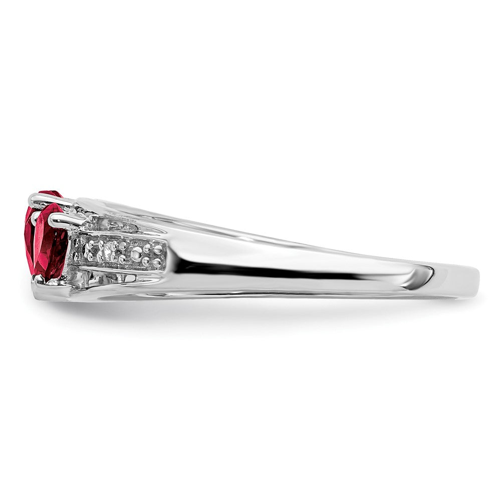 14k White Gold Cr. Ruby and Real Diamond Heart Ring