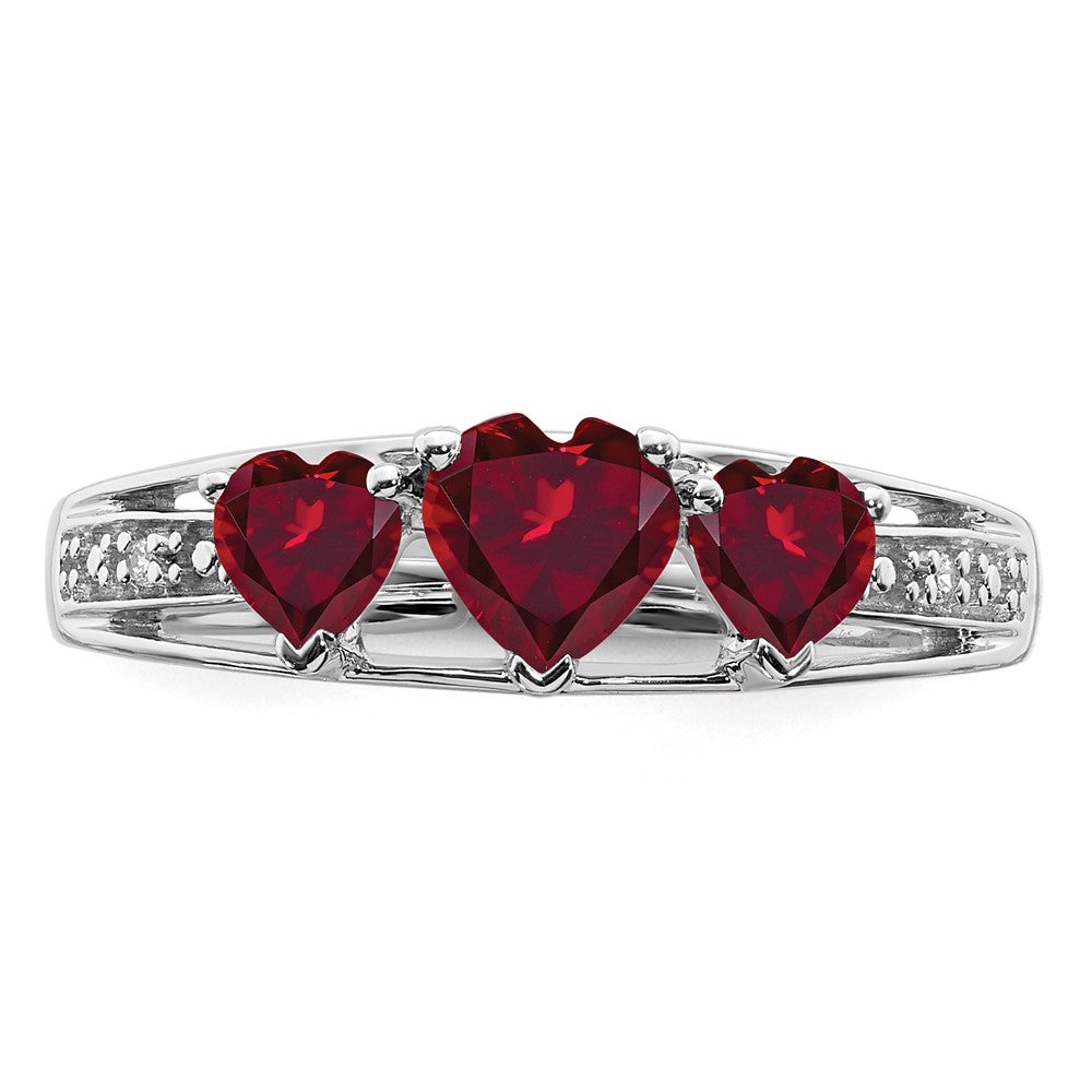 14k White Gold Cr. Ruby and Real Diamond Heart Ring