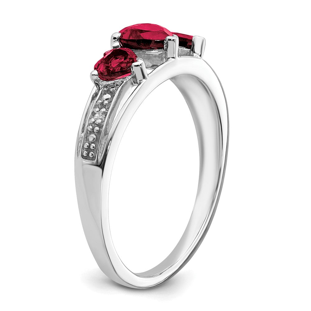 14k White Gold Cr. Ruby and Real Diamond Heart Ring