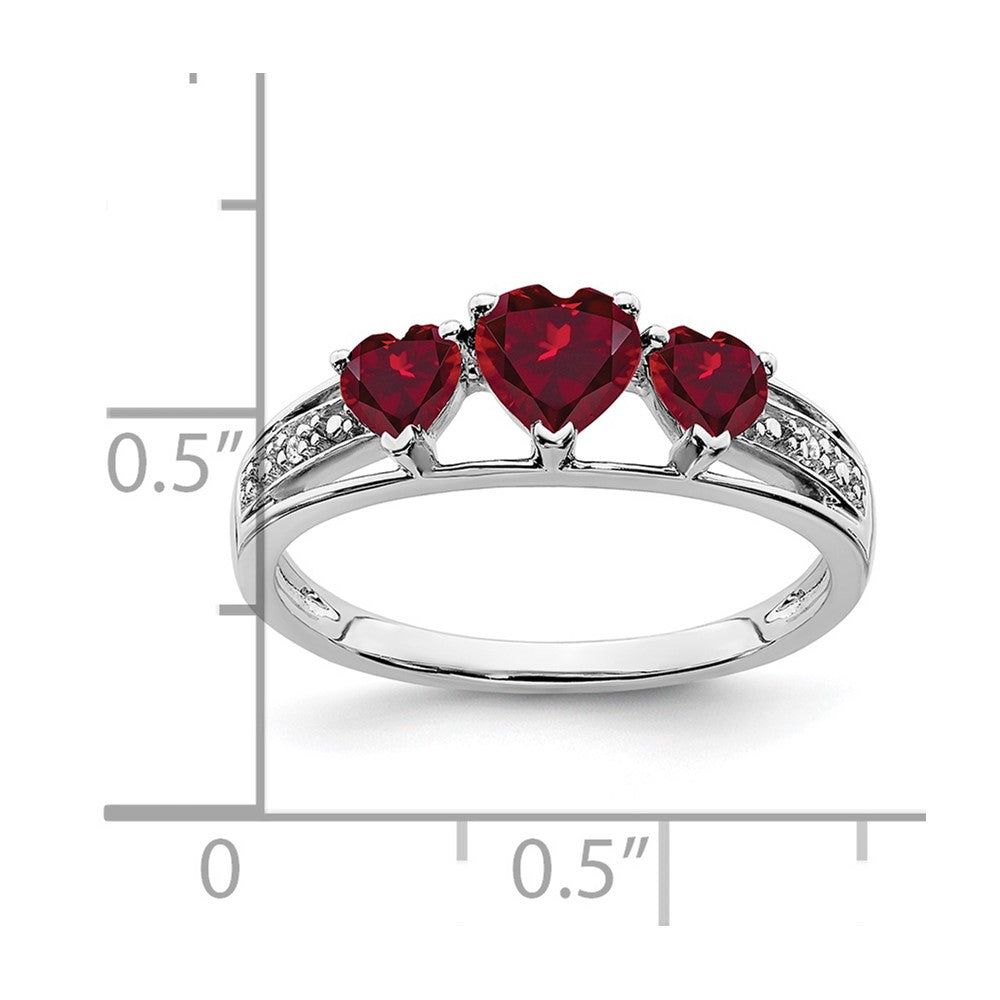 14k White Gold Cr. Ruby and Real Diamond Heart Ring