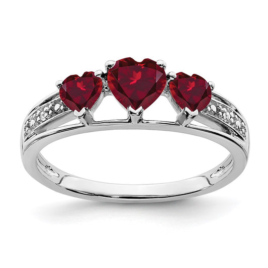 14k White Gold Cr. Ruby and Real Diamond Heart Ring