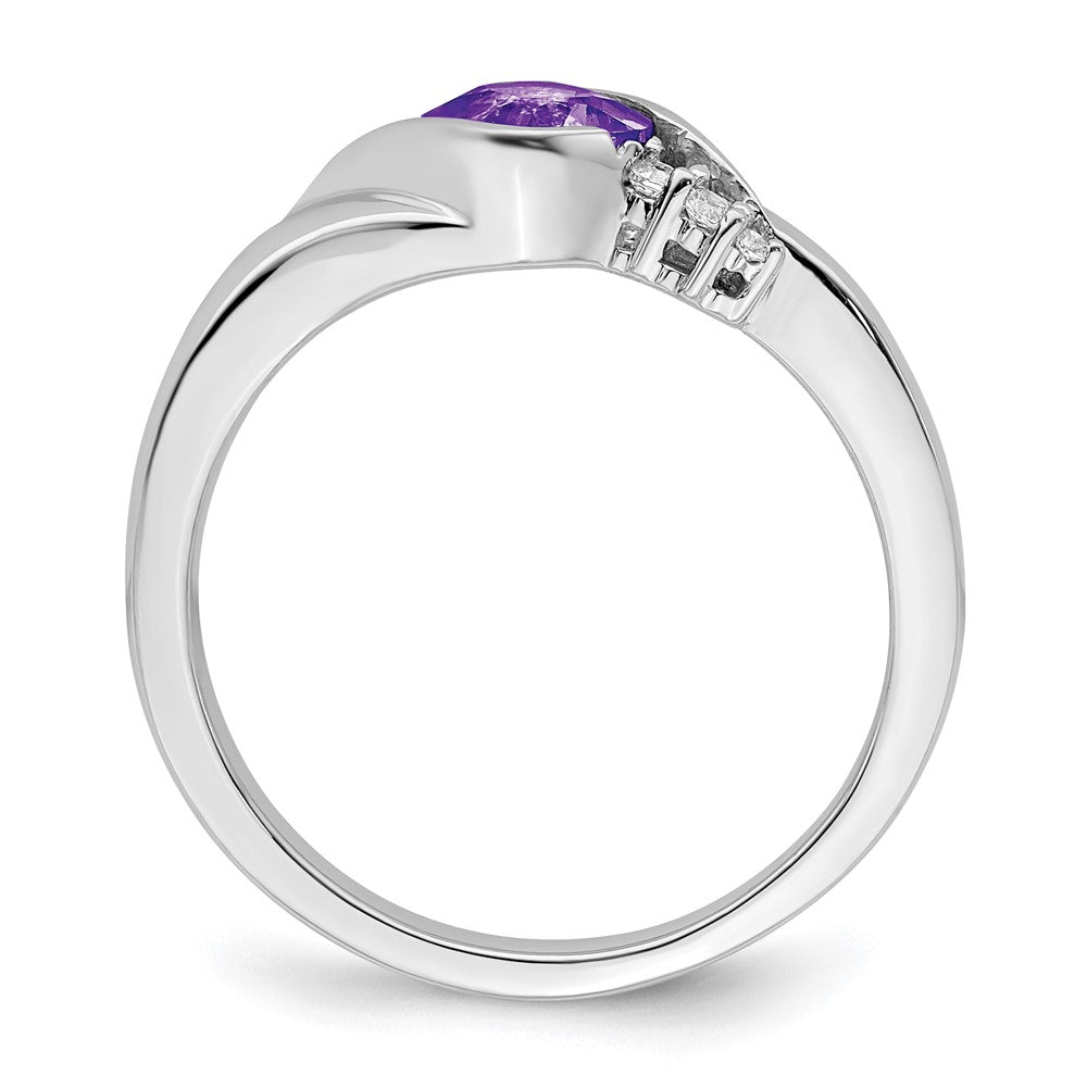 14k White Gold Amethyst and Real Diamond Ring