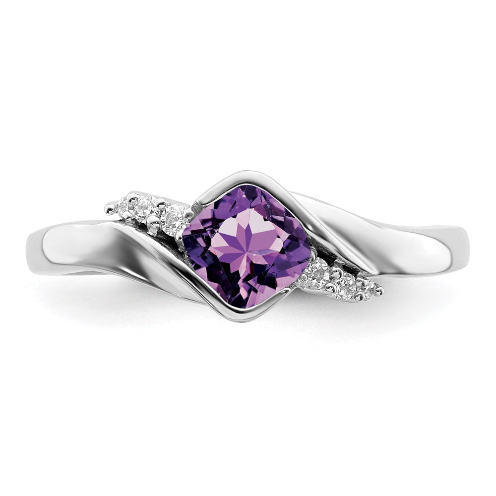 14k White Gold Amethyst and Real Diamond Ring