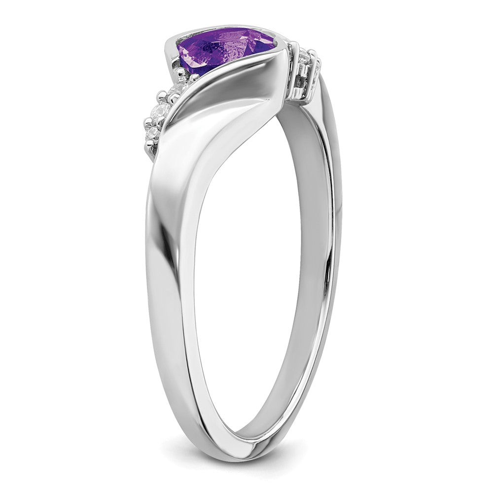 14k White Gold Amethyst and Real Diamond Ring