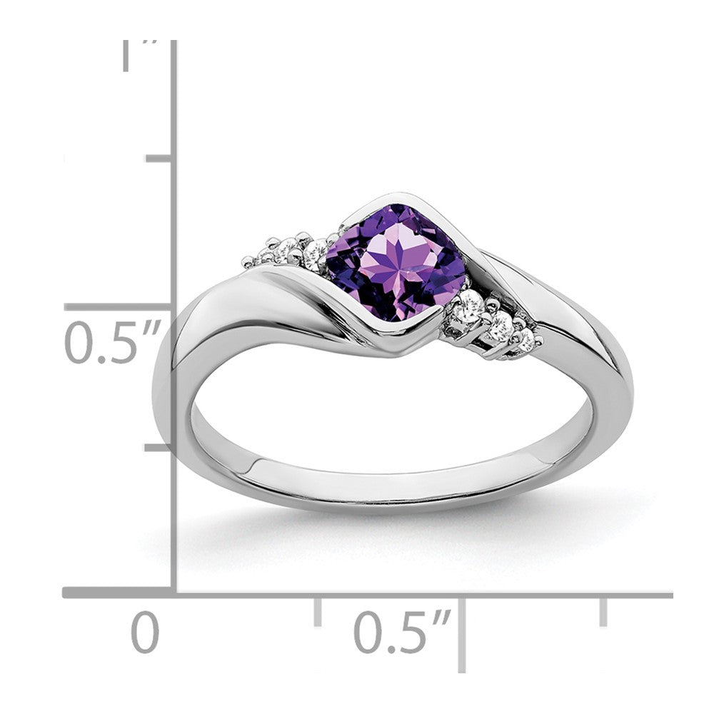 14k White Gold Amethyst and Real Diamond Ring