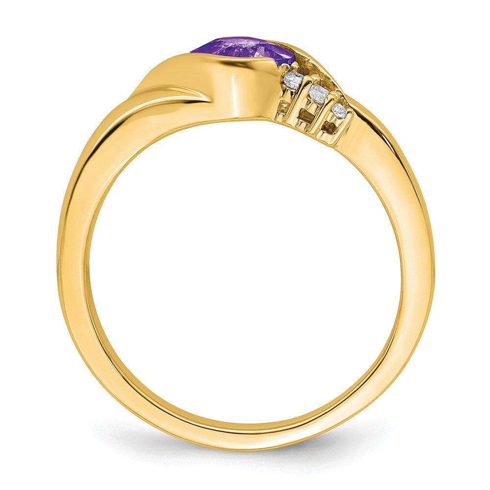 Solid 14k Yellow Gold Simulated Amethyst and CZ Ring