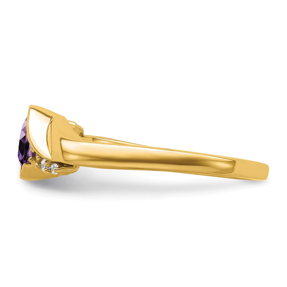 Solid 14k Yellow Gold Simulated Amethyst and CZ Ring