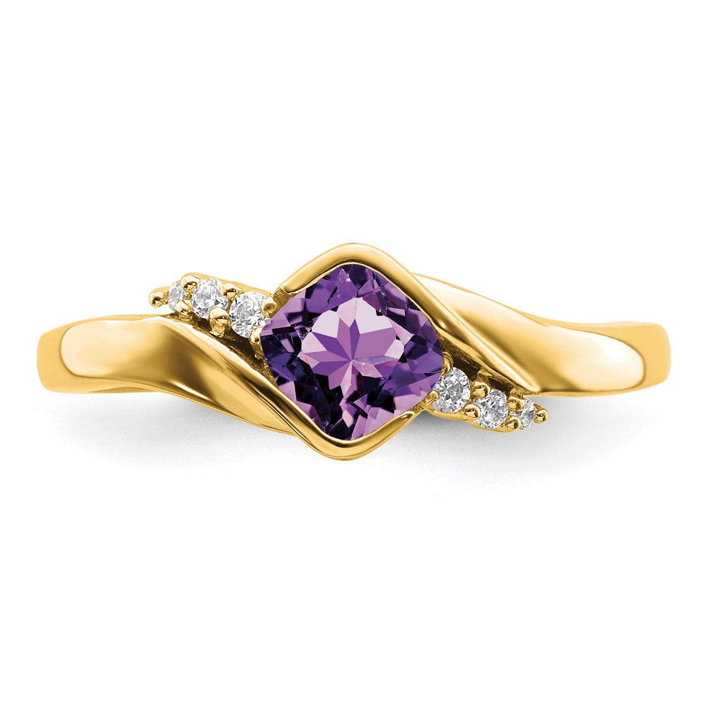 Solid 14k Yellow Gold Simulated Amethyst and CZ Ring