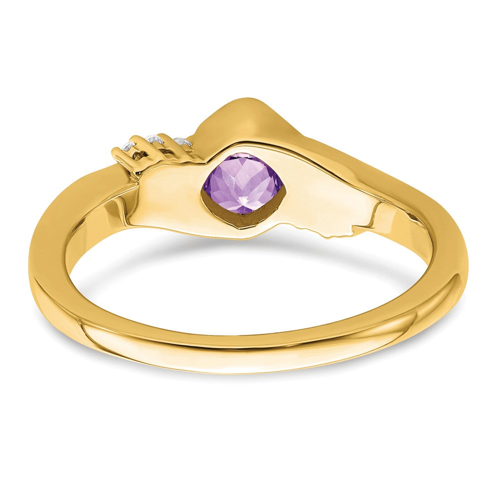 Solid 14k Yellow Gold Simulated Amethyst and CZ Ring