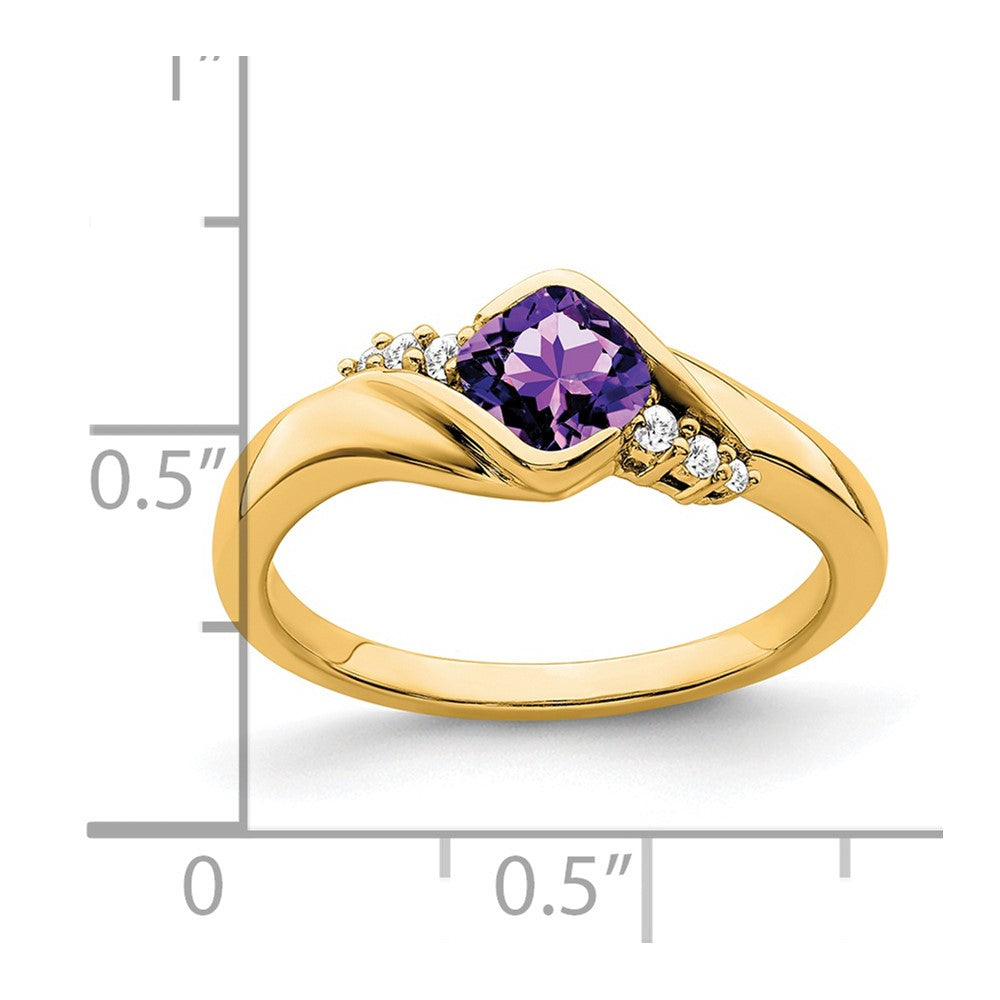 Solid 14k Yellow Gold Simulated Amethyst and CZ Ring