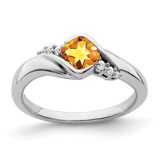 Solid 14k White Gold Simulated Citrine and CZ Ring