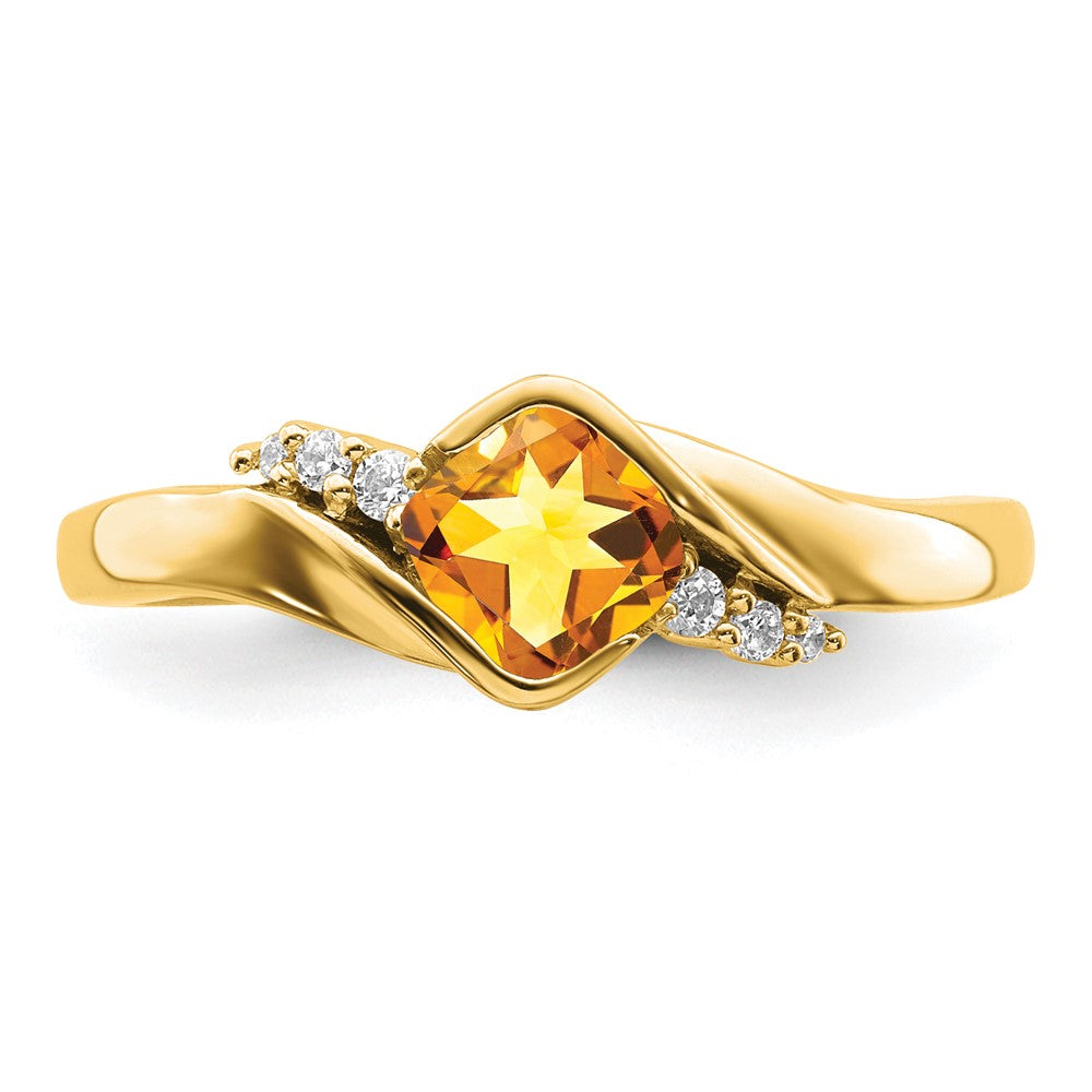 14K Yellow Gold Citrine and Real Diamond Ring