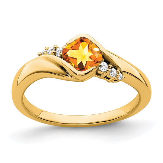 14K Yellow Gold Citrine and Real Diamond Ring