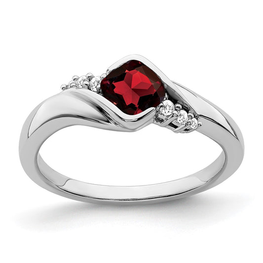 14k White Gold Garnet and Real Diamond Ring