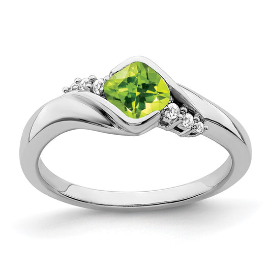 Solid 14k White Gold Simulated Peridot and CZ Ring