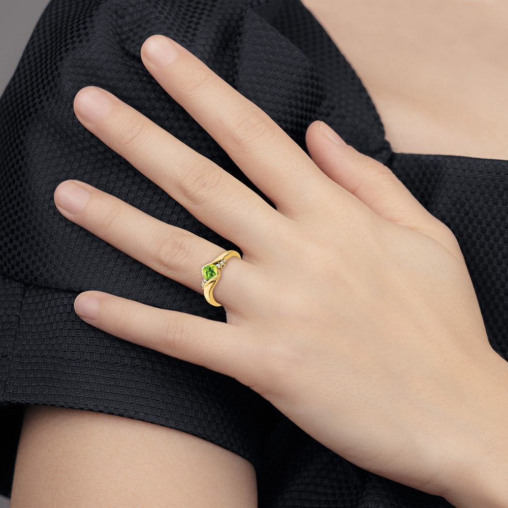 Solid 14k Yellow Gold Simulated Peridot and CZ Ring