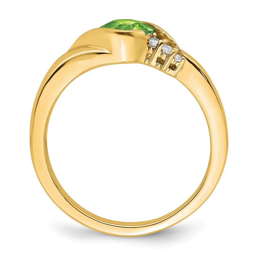 Solid 14k Yellow Gold Simulated Peridot and CZ Ring