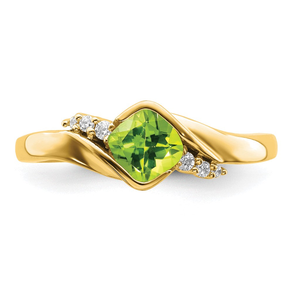 Solid 14k Yellow Gold Simulated Peridot and CZ Ring