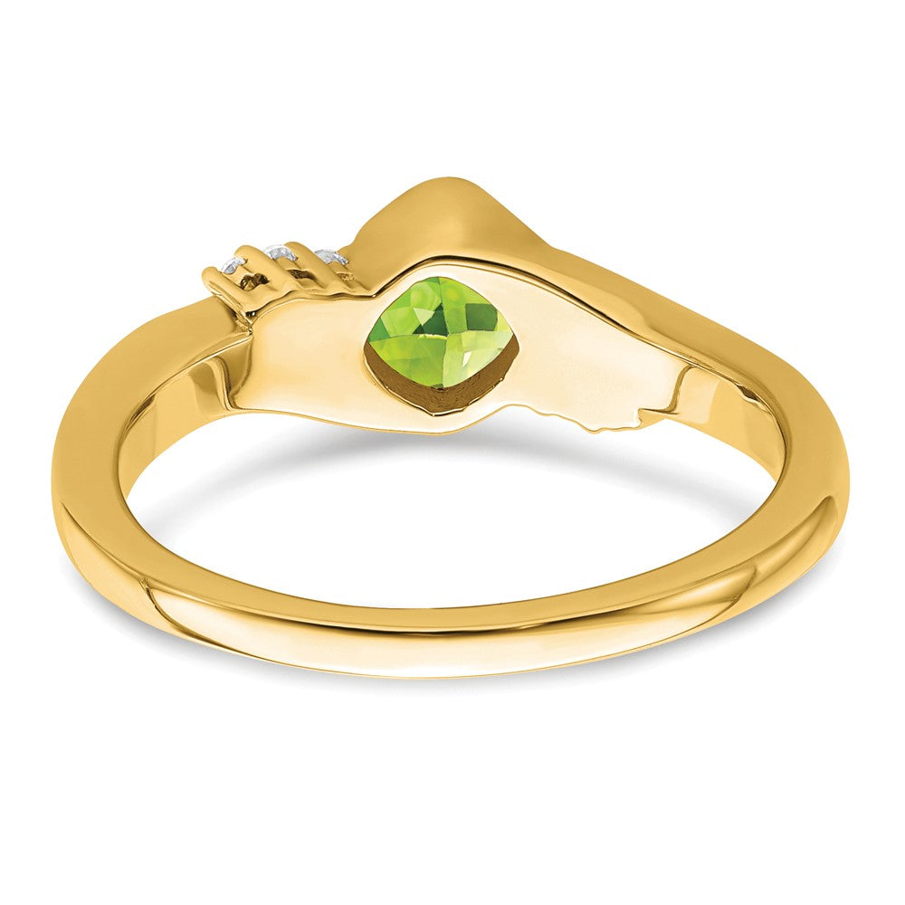 Solid 14k Yellow Gold Simulated Peridot and CZ Ring