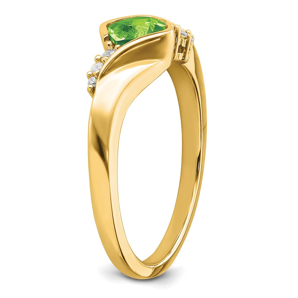 Solid 14k Yellow Gold Simulated Peridot and CZ Ring