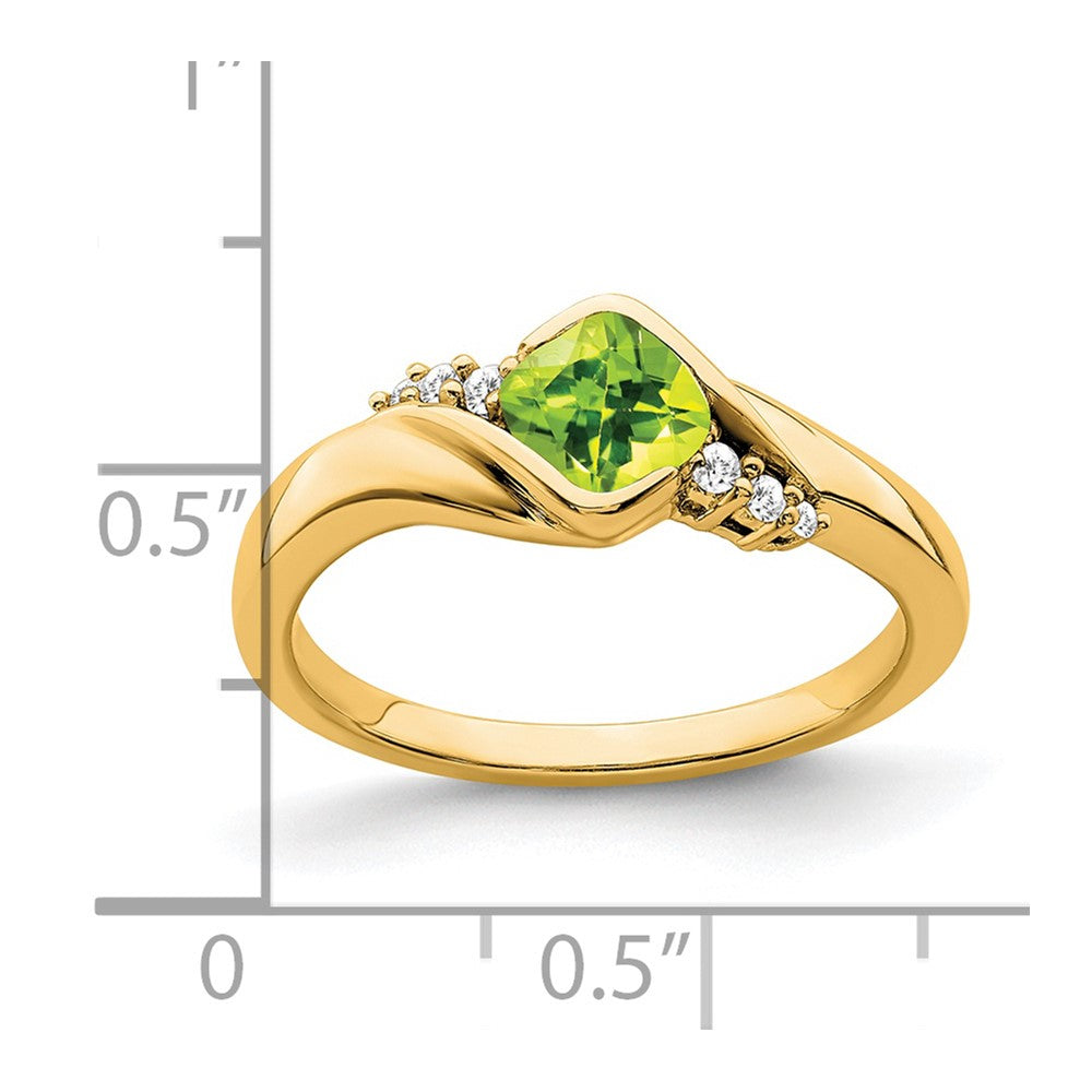 Solid 14k Yellow Gold Simulated Peridot and CZ Ring