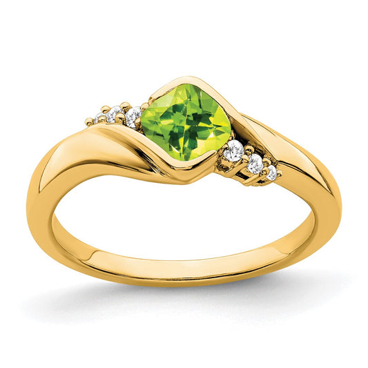 Solid 14k Yellow Gold Simulated Peridot and CZ Ring