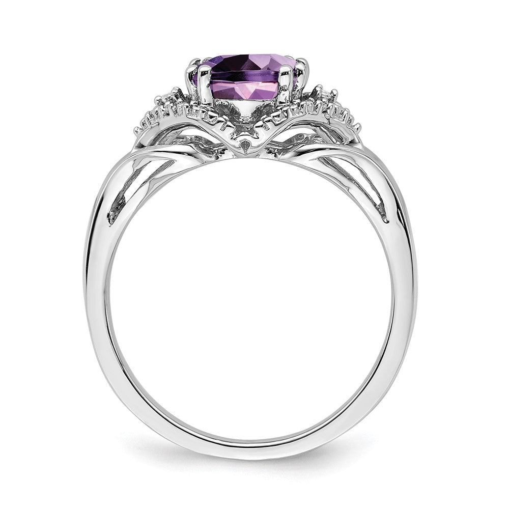 14k White Gold Amethyst and Real Diamond Ring