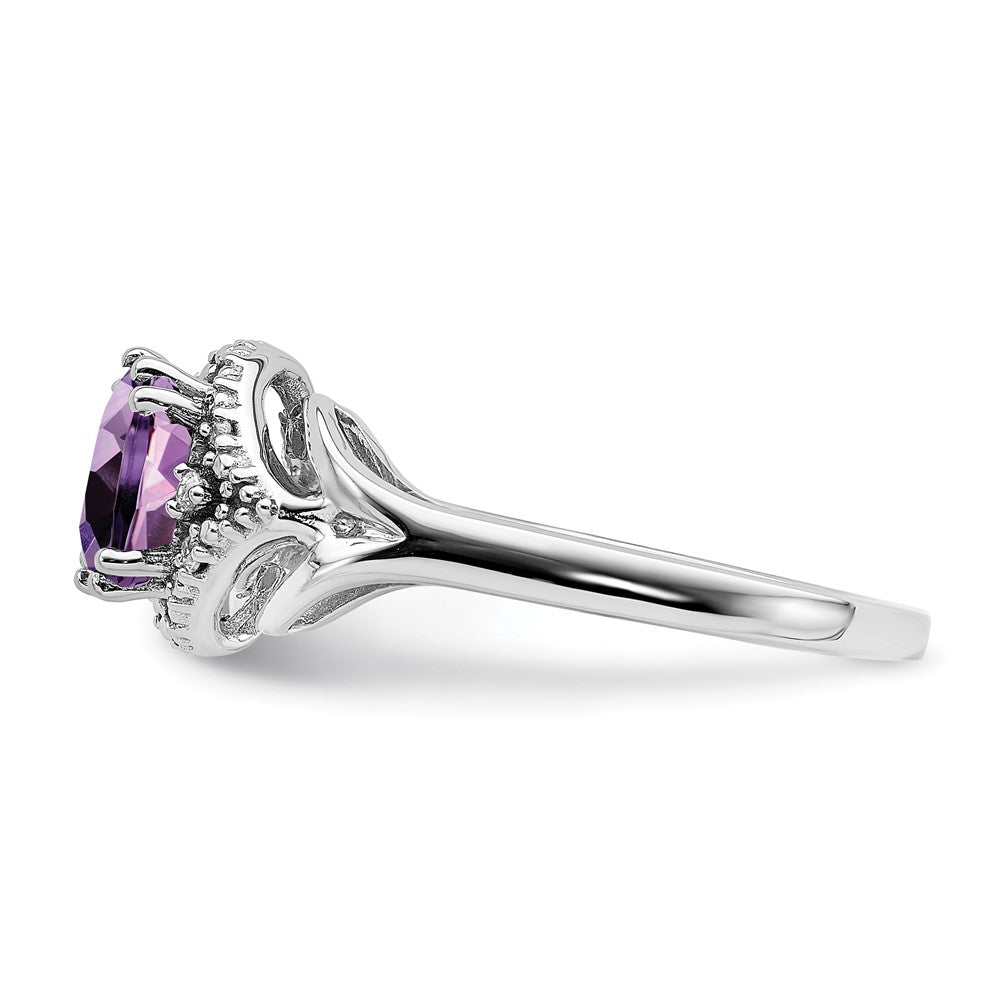 14k White Gold Amethyst and Real Diamond Ring