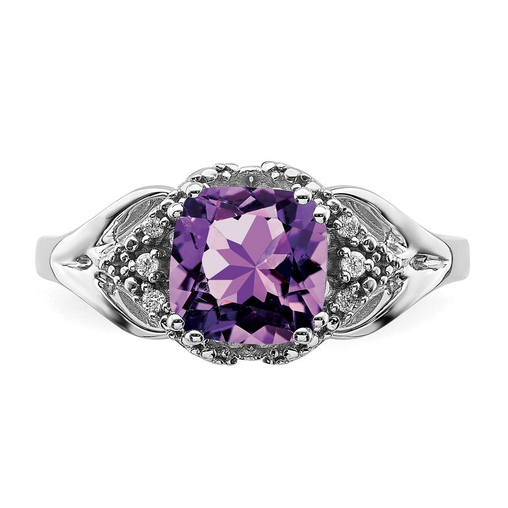 14k White Gold Amethyst and Real Diamond Ring