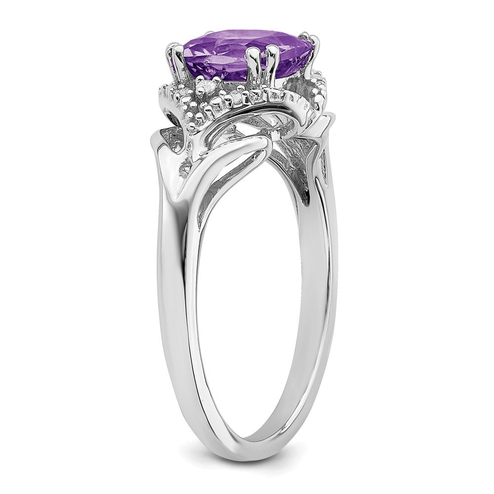 14k White Gold Amethyst and Real Diamond Ring