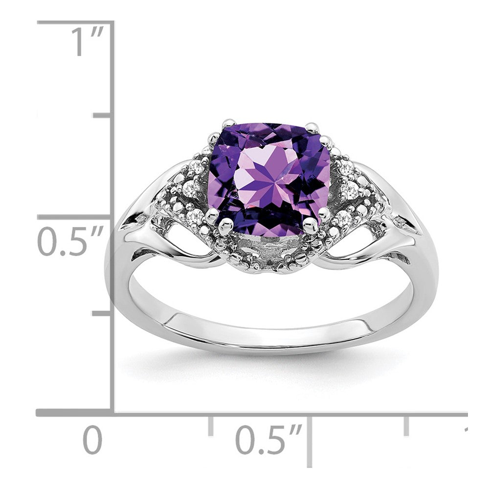 14k White Gold Amethyst and Real Diamond Ring